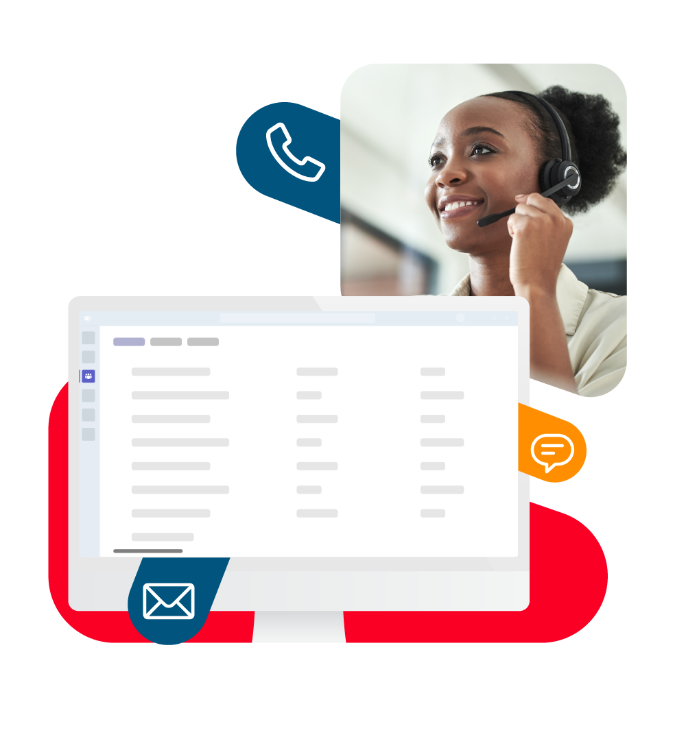 Microsoft teams integration stylized image with red background and contact center agent